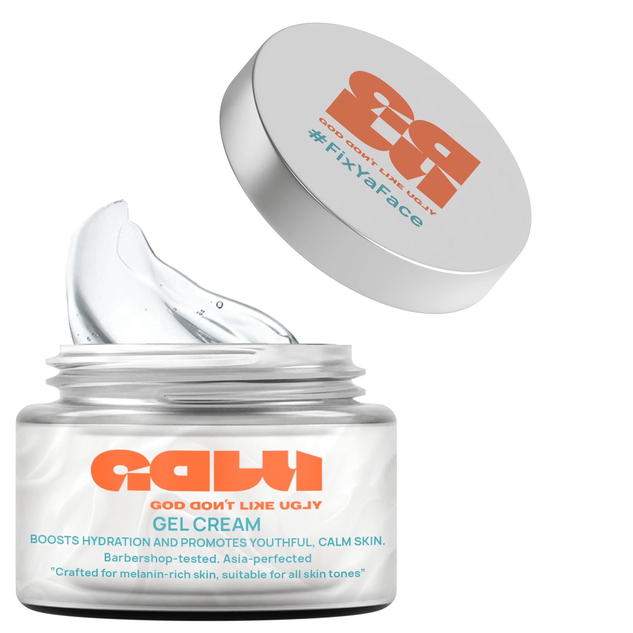 Jar of gel cream with a lid on a white background